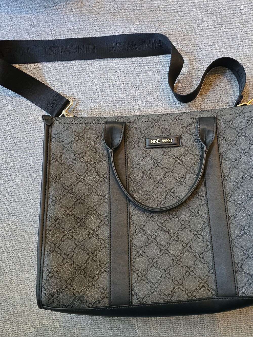 Nine West Gray and Black Men's Logo Briefcase Tote with Shoulder Strap